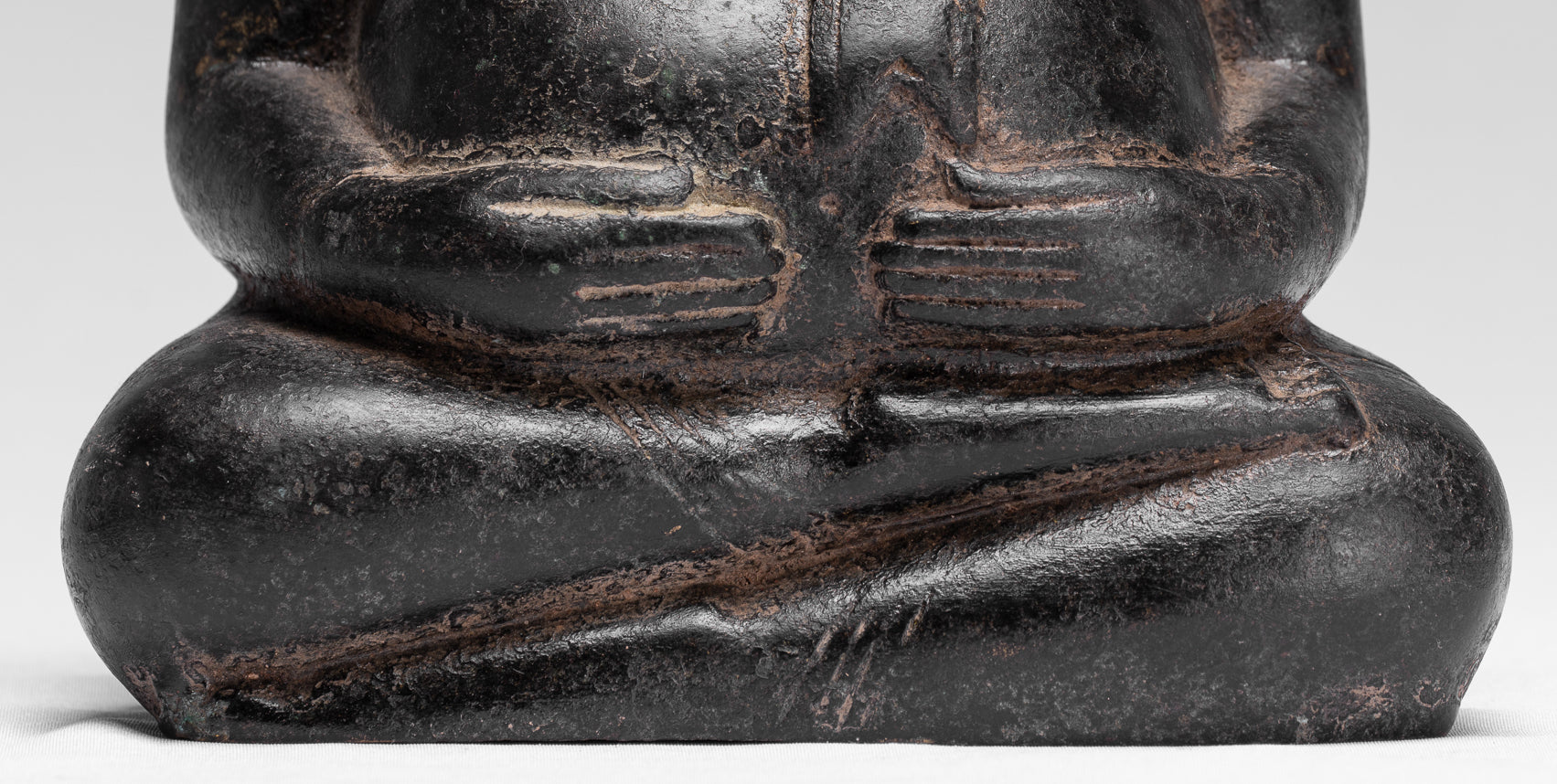 Buddha Statue - Antique Khmer Style Bronze Happy, Fat, Laughing Buddha Budai Statue - 18cm/7"