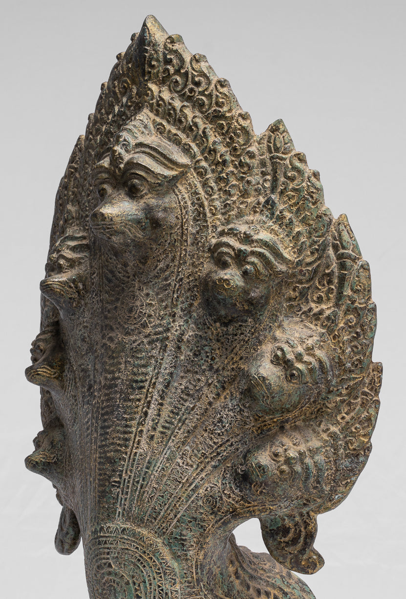 Statua Naga - Antique Khmer in stile Khmer protettivo di bronzo Naga, serpente o statua a serpente - 54 cm/22 "