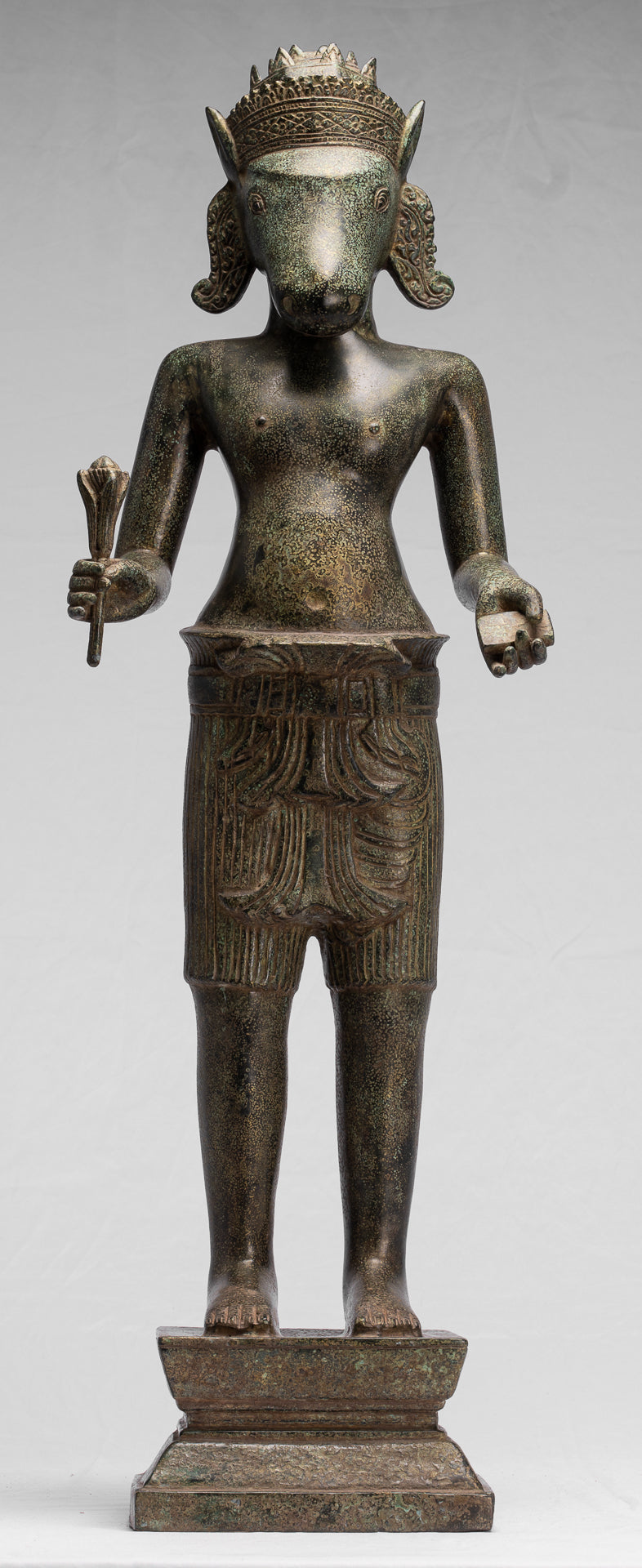 Kalkin-Statue – Stehendes Hayagriva-Kalkin-Pferd von Vishnu aus Bronze im antiken Khmer-Stil – 82 cm/33 Zoll