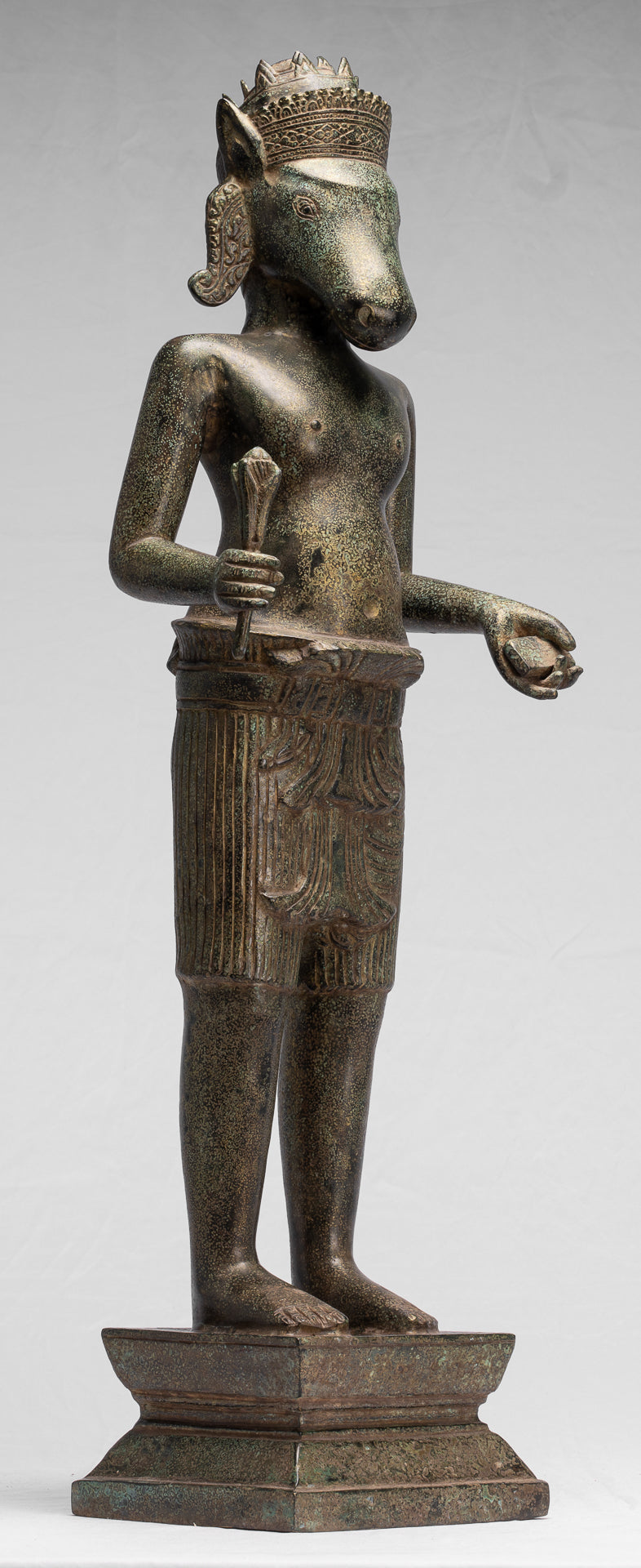 Kalkin-Statue – Stehendes Hayagriva-Kalkin-Pferd von Vishnu aus Bronze im antiken Khmer-Stil – 82 cm/33 Zoll