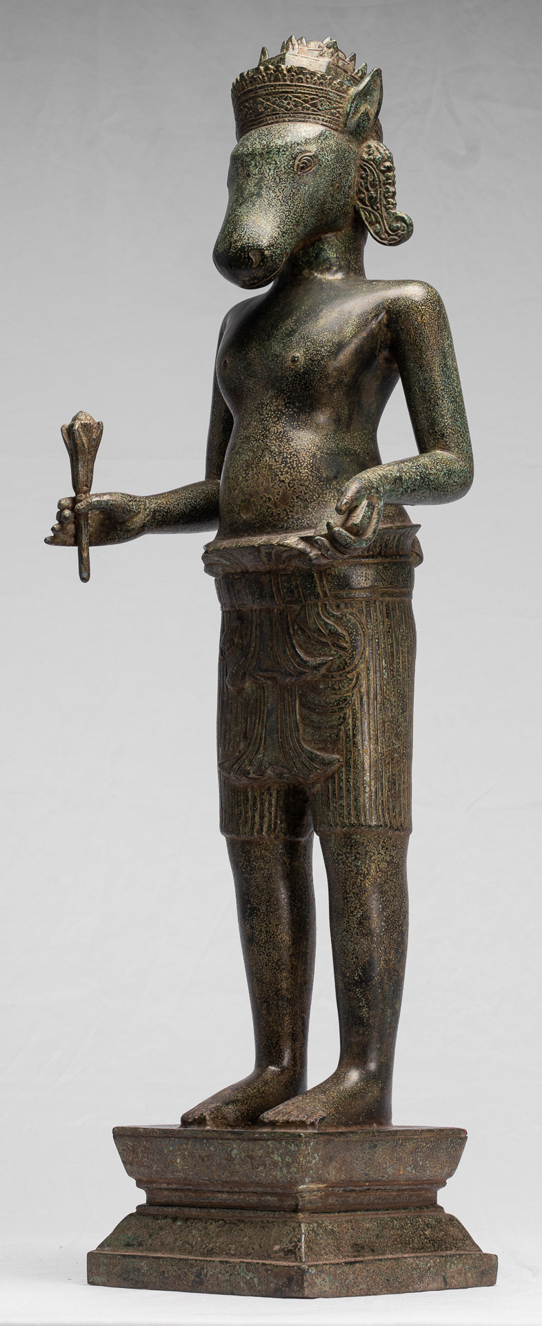 Kalkin-Statue – Stehendes Hayagriva-Kalkin-Pferd von Vishnu aus Bronze im antiken Khmer-Stil – 82 cm/33 Zoll