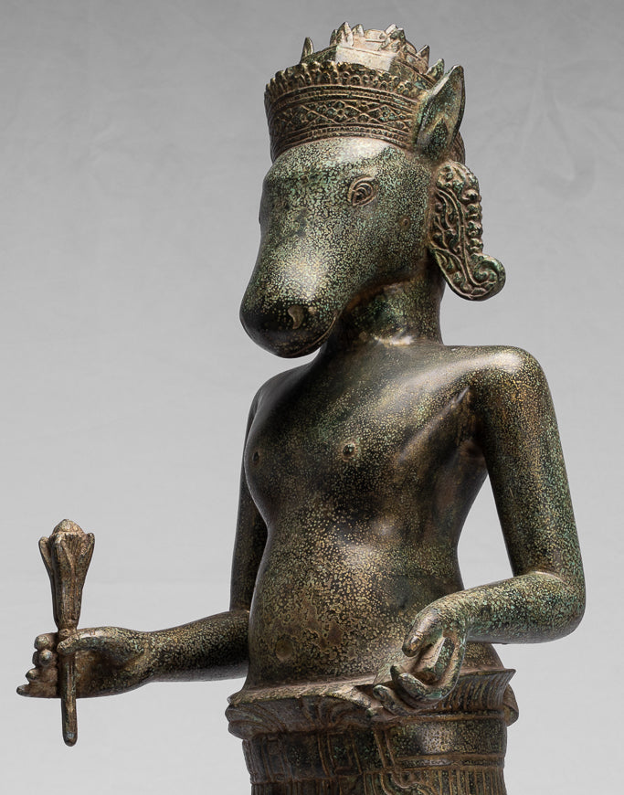 Kalkin-Statue – Stehendes Hayagriva-Kalkin-Pferd von Vishnu aus Bronze im antiken Khmer-Stil – 82 cm/33 Zoll