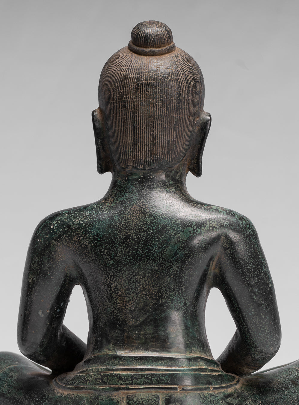 Antique Khmer Style Seated Bronze Meditation Jayavarman VII Statue - 26cm/10"