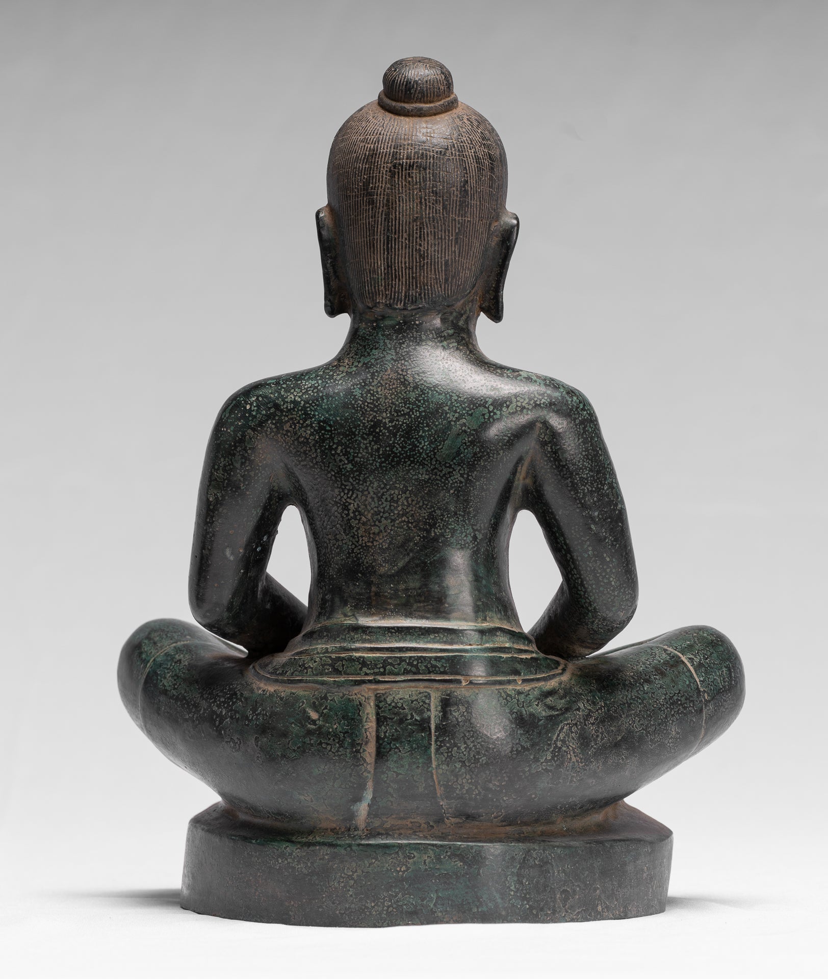 Antique Khmer Style Seated Bronze Meditation Jayavarman VII Statue - 26cm/10"