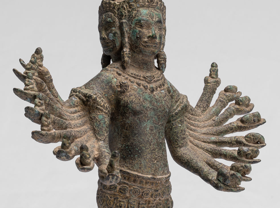 Antike stehende Bayon-Hevajra-Statue aus Bronze im Khmer-Stil – 41 cm hoch