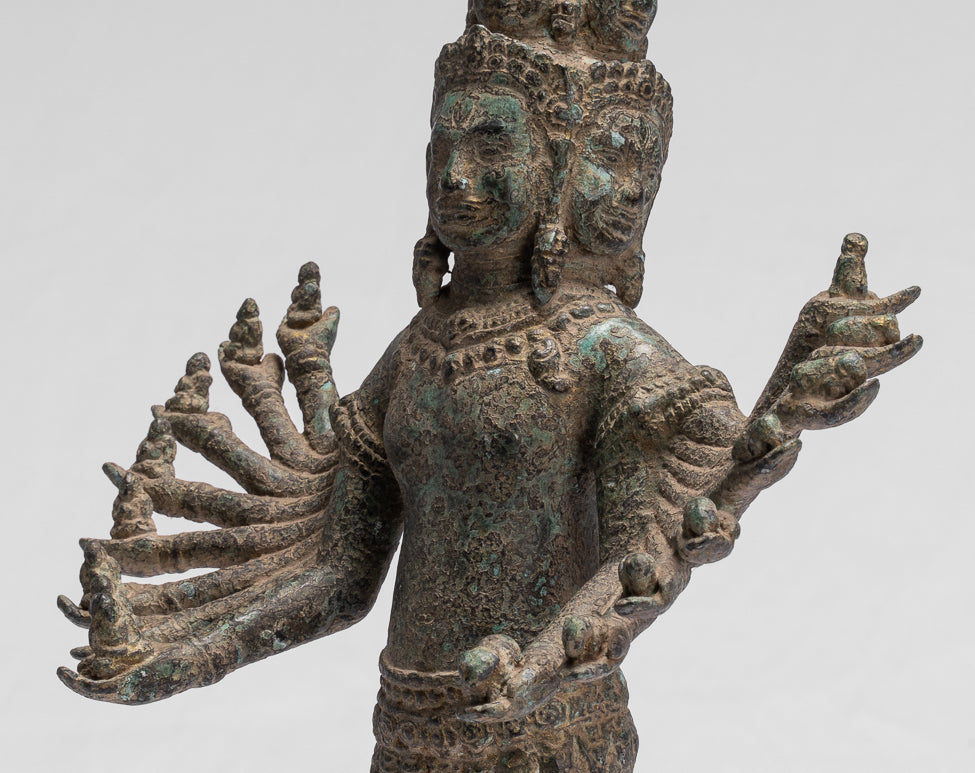 Antike stehende Bayon-Hevajra-Statue aus Bronze im Khmer-Stil – 41 cm hoch