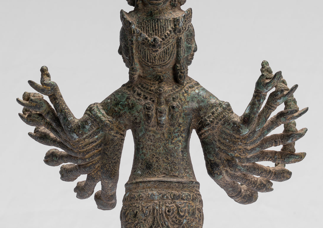 Antike stehende Bayon-Hevajra-Statue aus Bronze im Khmer-Stil – 41 cm hoch