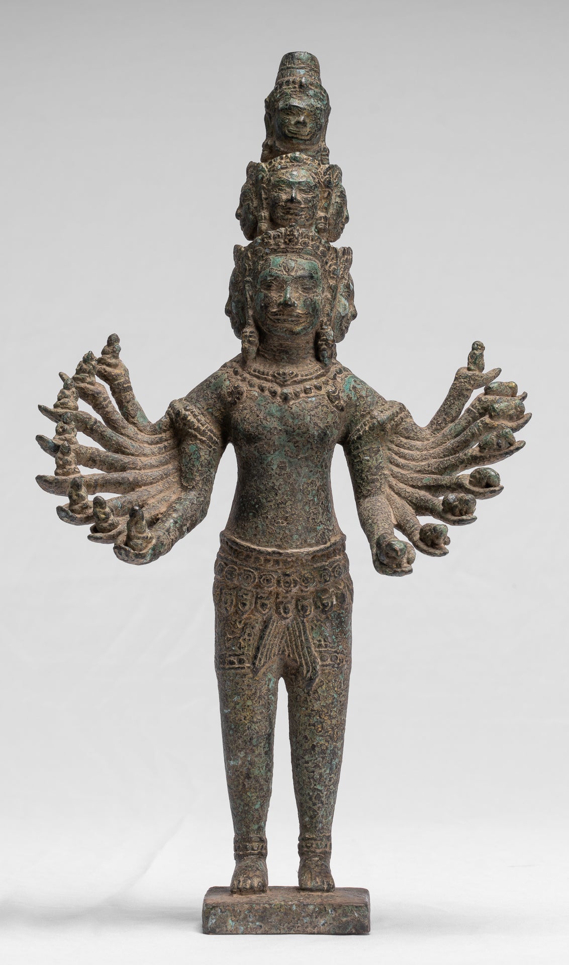 Antike stehende Bayon-Hevajra-Statue aus Bronze im Khmer-Stil – 41 cm hoch