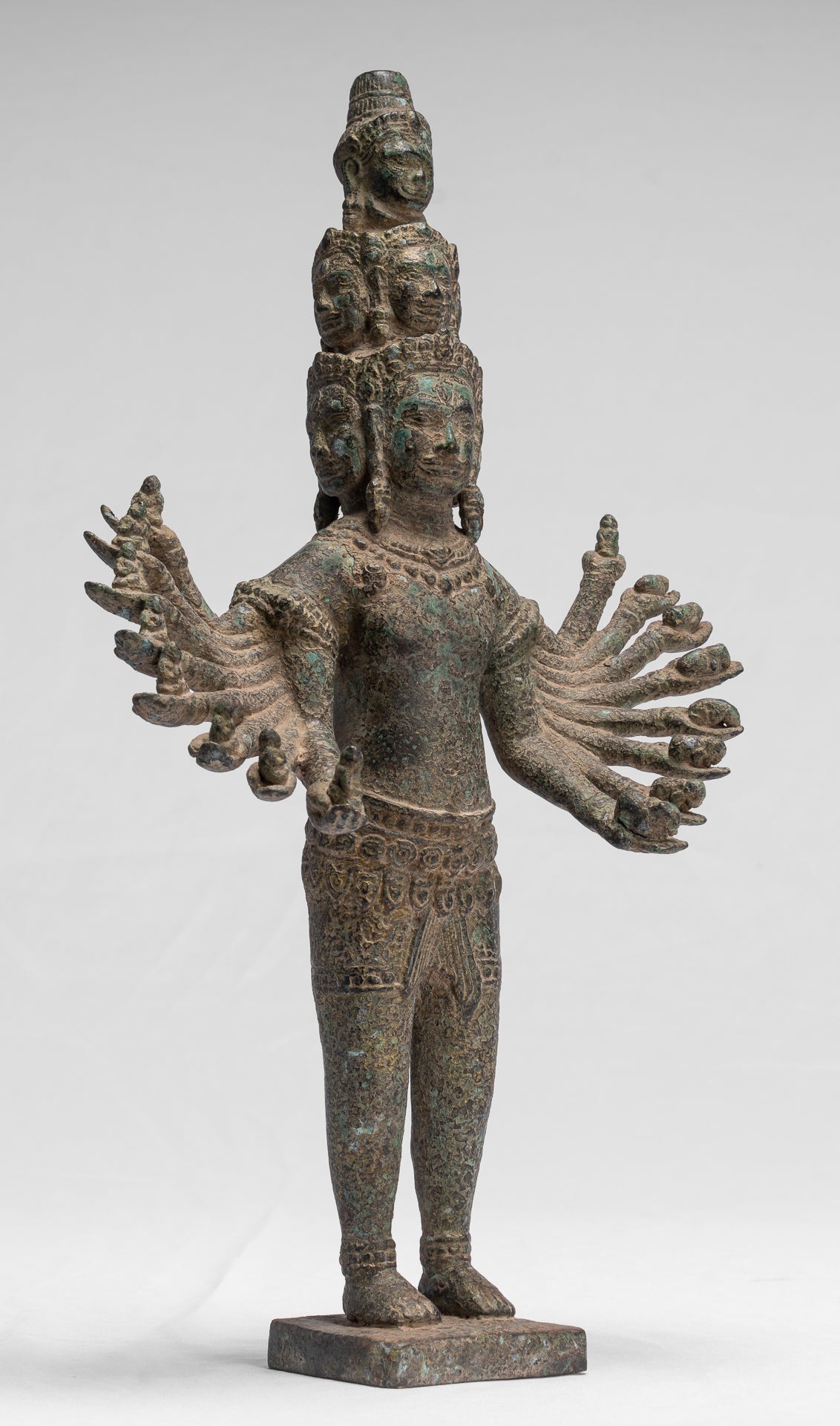 Antike stehende Bayon-Hevajra-Statue aus Bronze im Khmer-Stil – 41 cm hoch