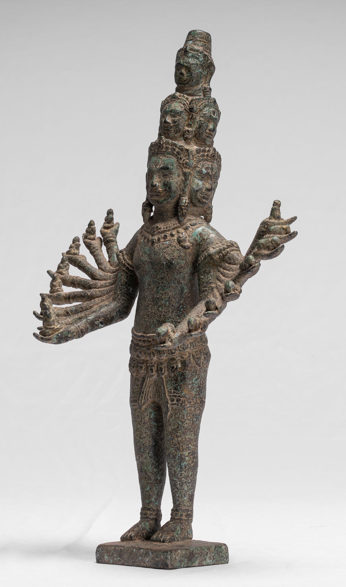 Antike stehende Bayon-Hevajra-Statue aus Bronze im Khmer-Stil – 41 cm hoch