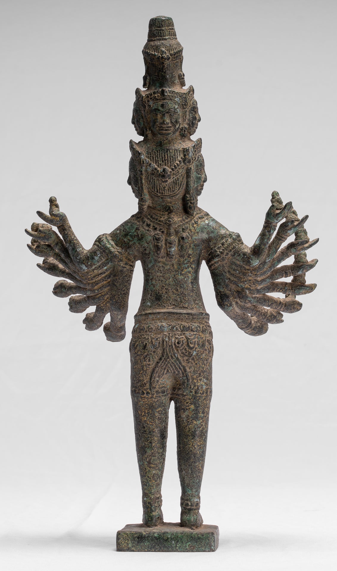 Antike stehende Bayon-Hevajra-Statue aus Bronze im Khmer-Stil – 41 cm hoch