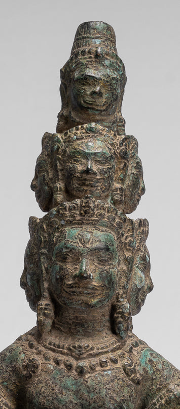Antike stehende Bayon-Hevajra-Statue aus Bronze im Khmer-Stil – 41 cm hoch