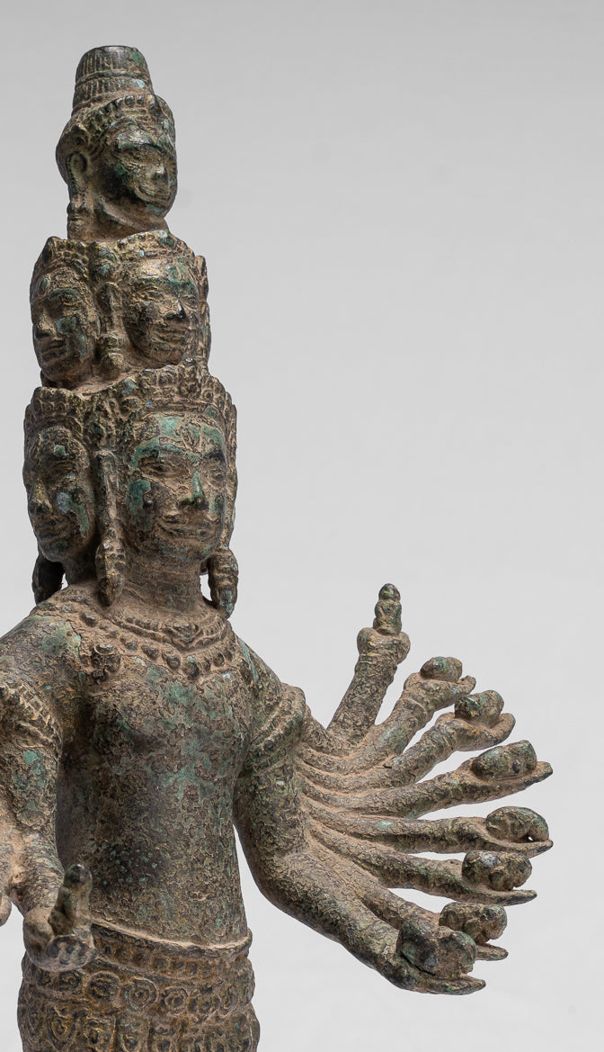 Antike stehende Bayon-Hevajra-Statue aus Bronze im Khmer-Stil – 41 cm hoch