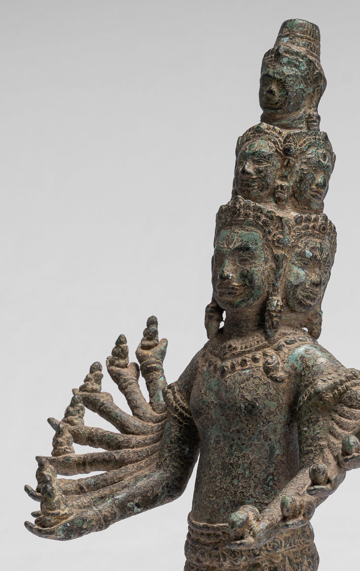 Antike stehende Bayon-Hevajra-Statue aus Bronze im Khmer-Stil – 41 cm hoch