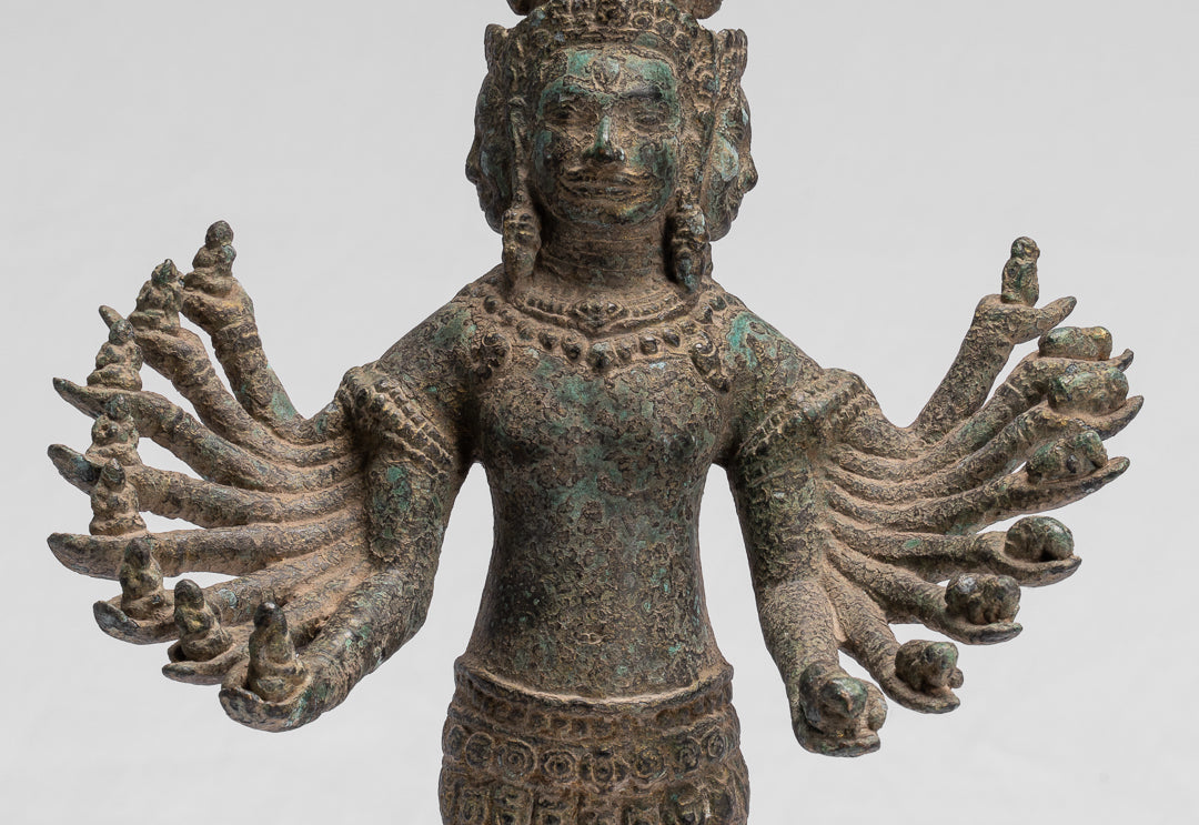 Antike stehende Bayon-Hevajra-Statue aus Bronze im Khmer-Stil – 41 cm hoch