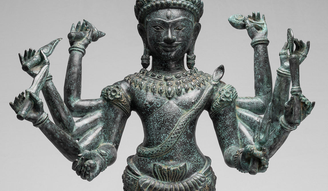 Statue Trimurti - Antique Khmer Style Trimurti Shiva Brahma Vishnu Statua - 95 cm/38 "