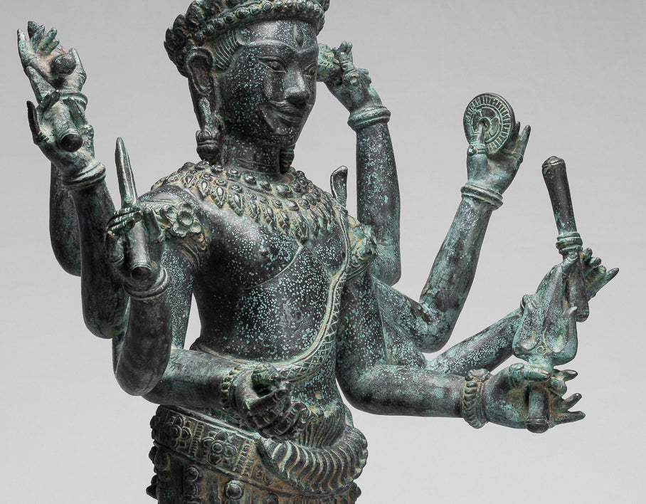 Statue Trimurti - Antique Khmer Style Trimurti Shiva Brahma Vishnu Statua - 95 cm/38 "