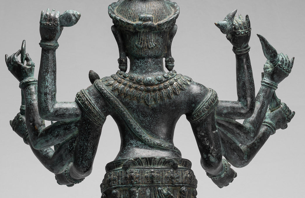 Statue Trimurti - Antique Khmer Style Trimurti Shiva Brahma Vishnu Statua - 95 cm/38 "