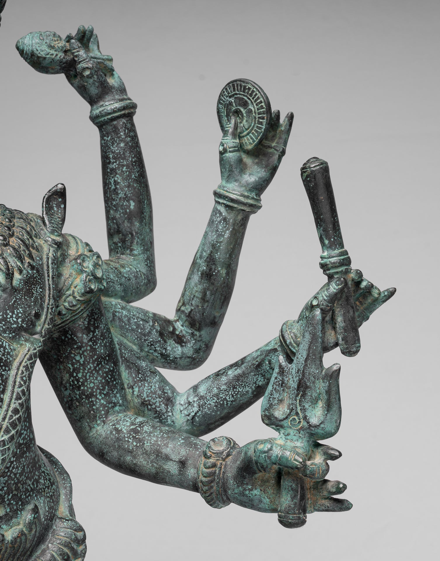 Statue Trimurti - Antique Khmer Style Trimurti Shiva Brahma Vishnu Statua - 95 cm/38 "