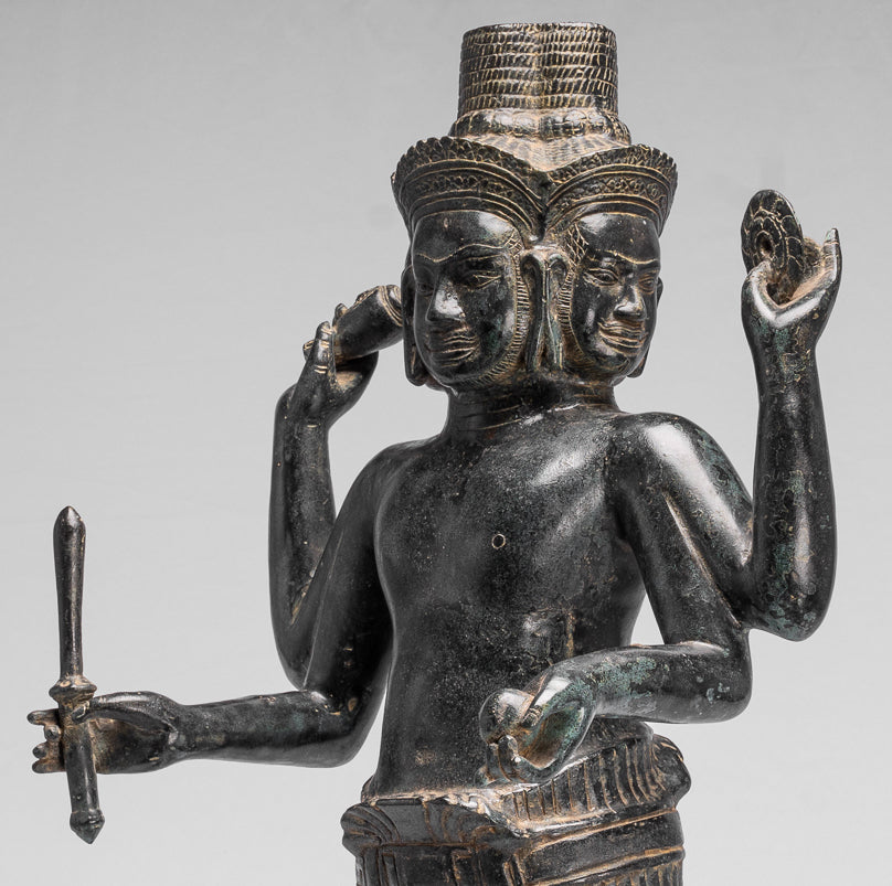 Brahma-Statue – antiker Khmer-Stil, Koh Ker, stehend, Bronze, Brahma – Schöpfung eines Hindu-Gottes – 83 cm