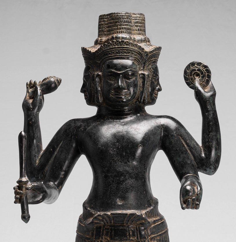 Brahma-Statue – antiker Khmer-Stil, Koh Ker, stehend, Bronze, Brahma – Schöpfung eines Hindu-Gottes – 83 cm