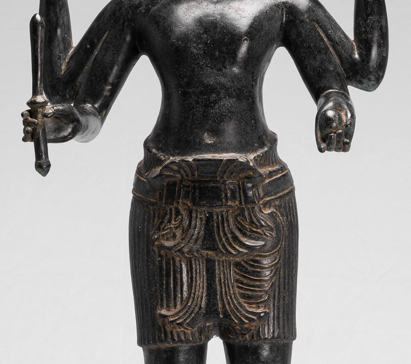 Brahma-Statue – antiker Khmer-Stil, Koh Ker, stehend, Bronze, Brahma – Schöpfung eines Hindu-Gottes – 83 cm