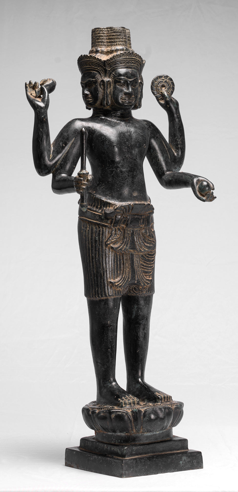 Brahma-Statue – antiker Khmer-Stil, Koh Ker, stehend, Bronze, Brahma – Schöpfung eines Hindu-Gottes – 83 cm