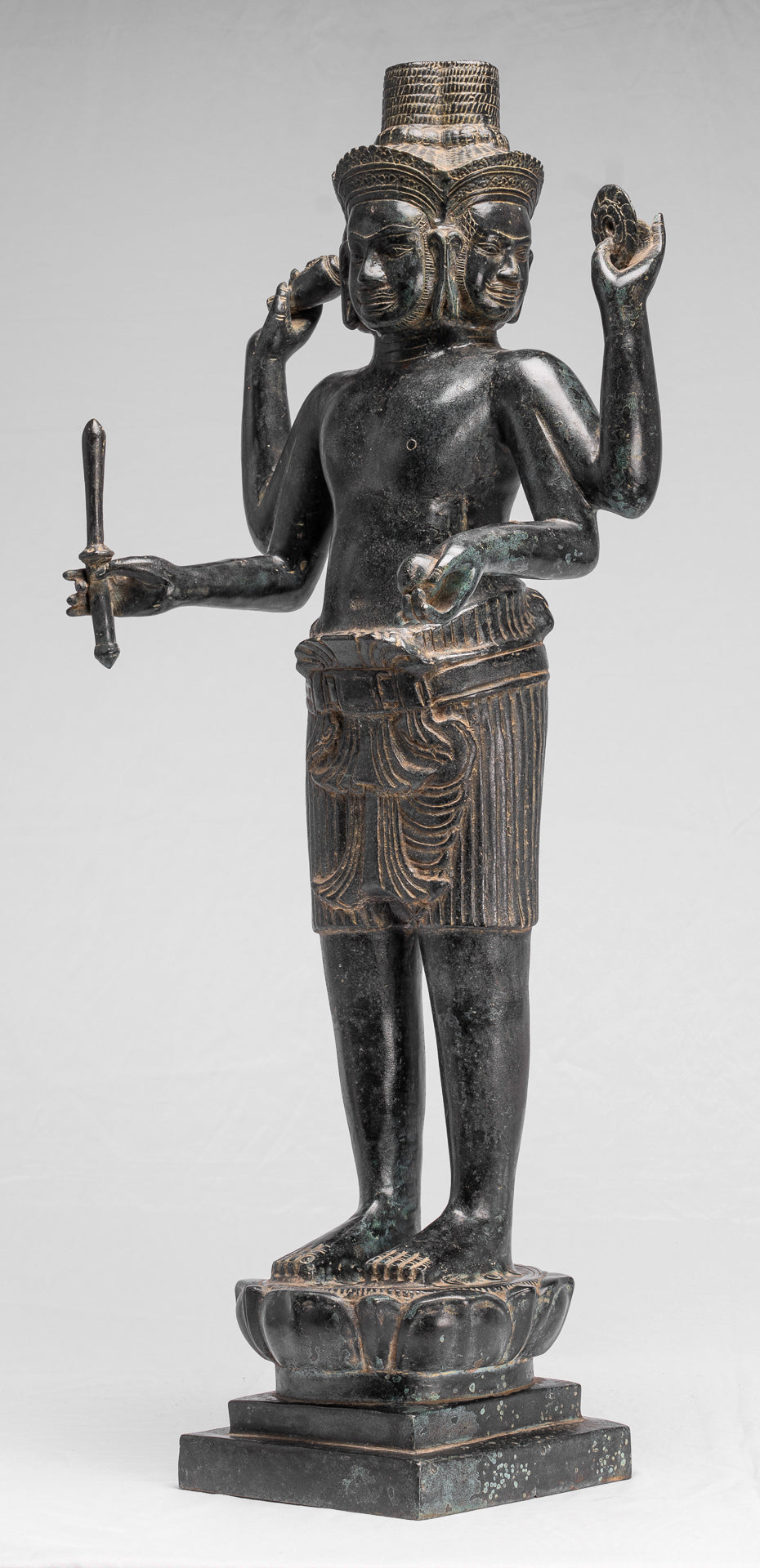 Brahma-Statue – antiker Khmer-Stil, Koh Ker, stehend, Bronze, Brahma – Schöpfung eines Hindu-Gottes – 83 cm