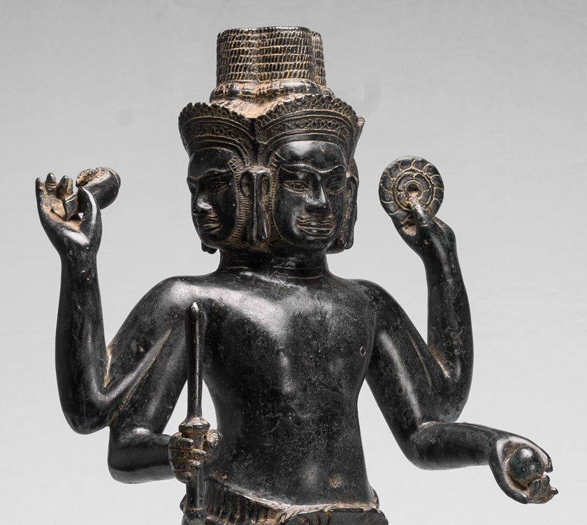 Brahma-Statue – antiker Khmer-Stil, Koh Ker, stehend, Bronze, Brahma – Schöpfung eines Hindu-Gottes – 83 cm