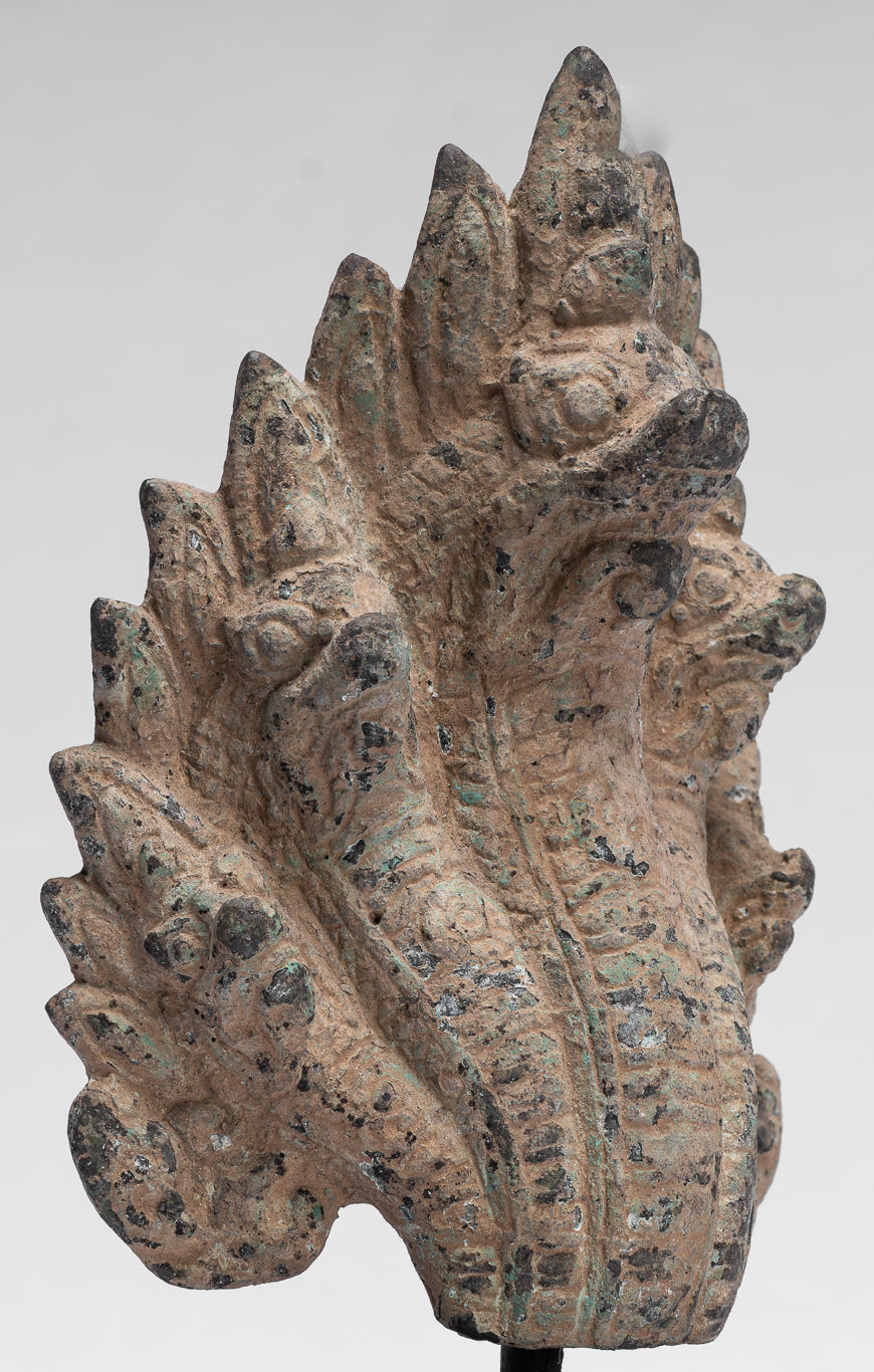 Statua Naga - Antique Khmer Style Bronzo protettivo Naga, serpente o statua a serpente - 24 cm/10 "