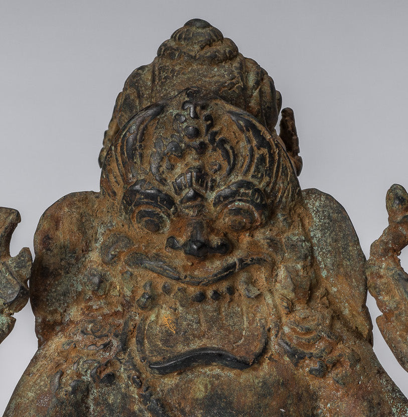 Statue de Ganesha – Statue de Ganesha indonésienne assise en bronze de style javanais antique – 20 cm