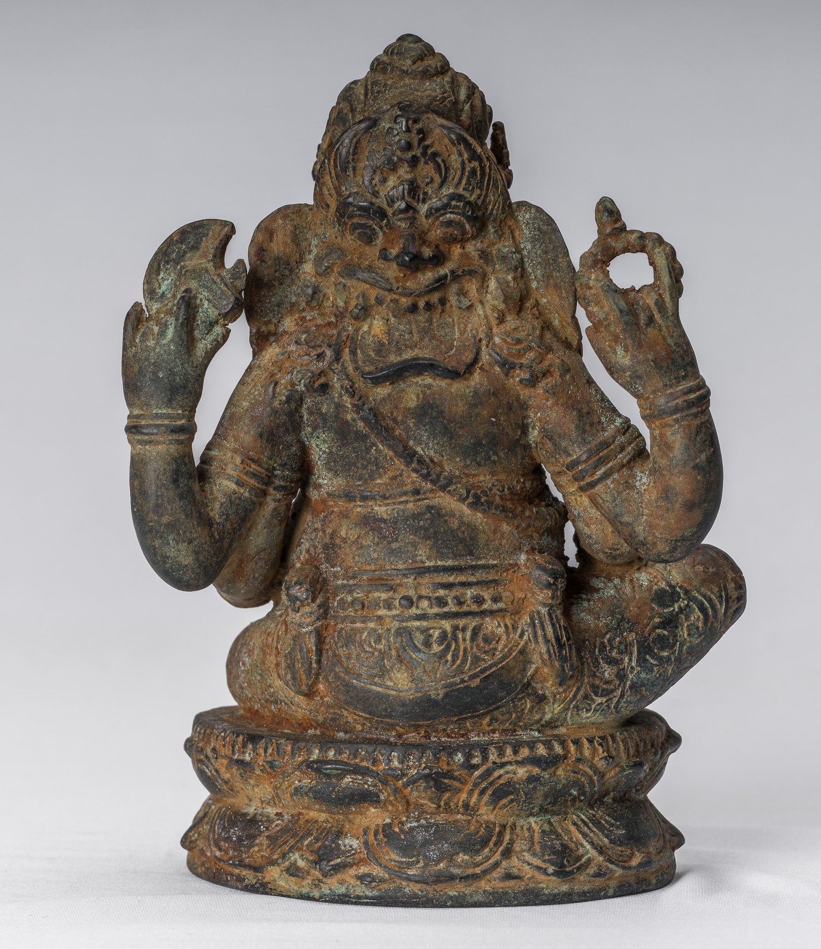 Statue de Ganesha – Statue de Ganesha indonésienne assise en bronze de style javanais antique – 20 cm