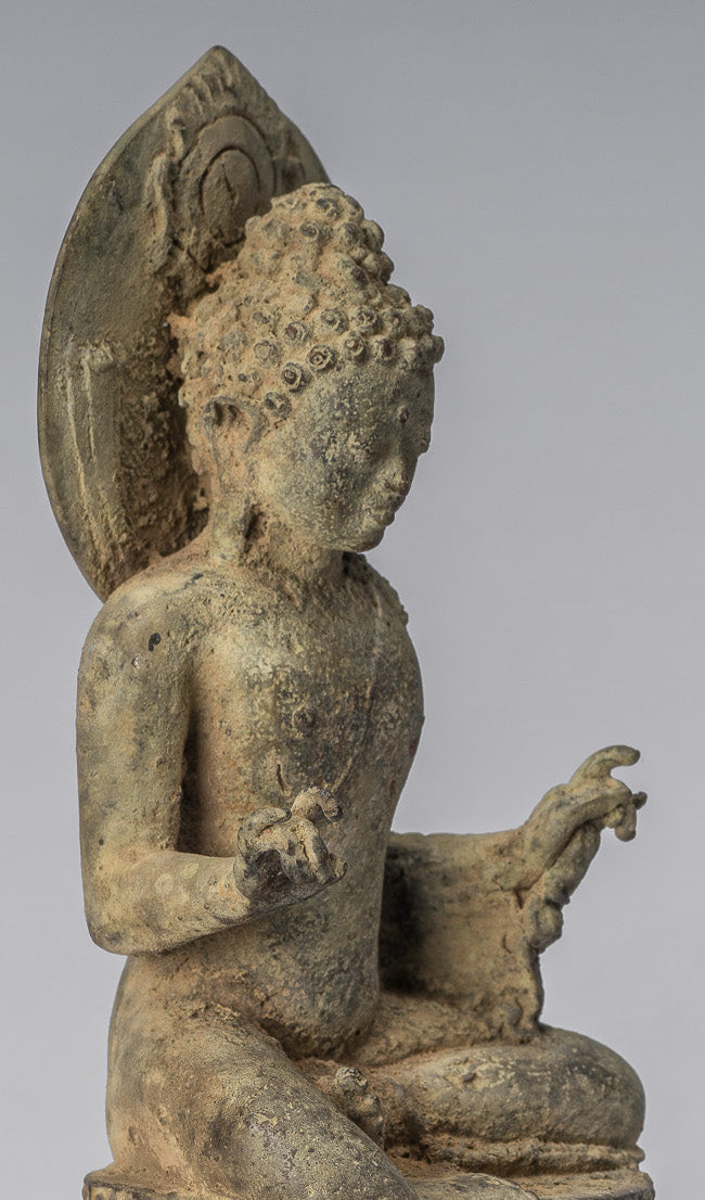 Statue de Bouddha - ancien style indonésien assis bronze Java enseignement Bouddha - 18cm / 7 "