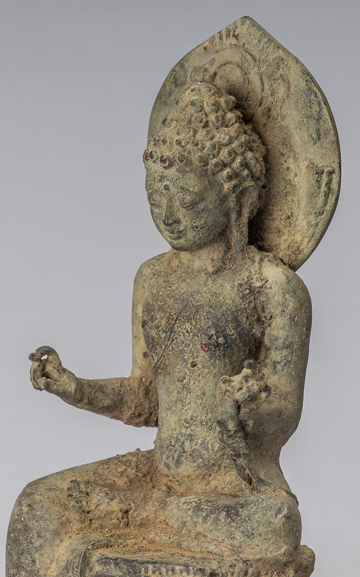 Statue de Bouddha - ancien style indonésien assis bronze Java enseignement Bouddha - 18cm / 7 "