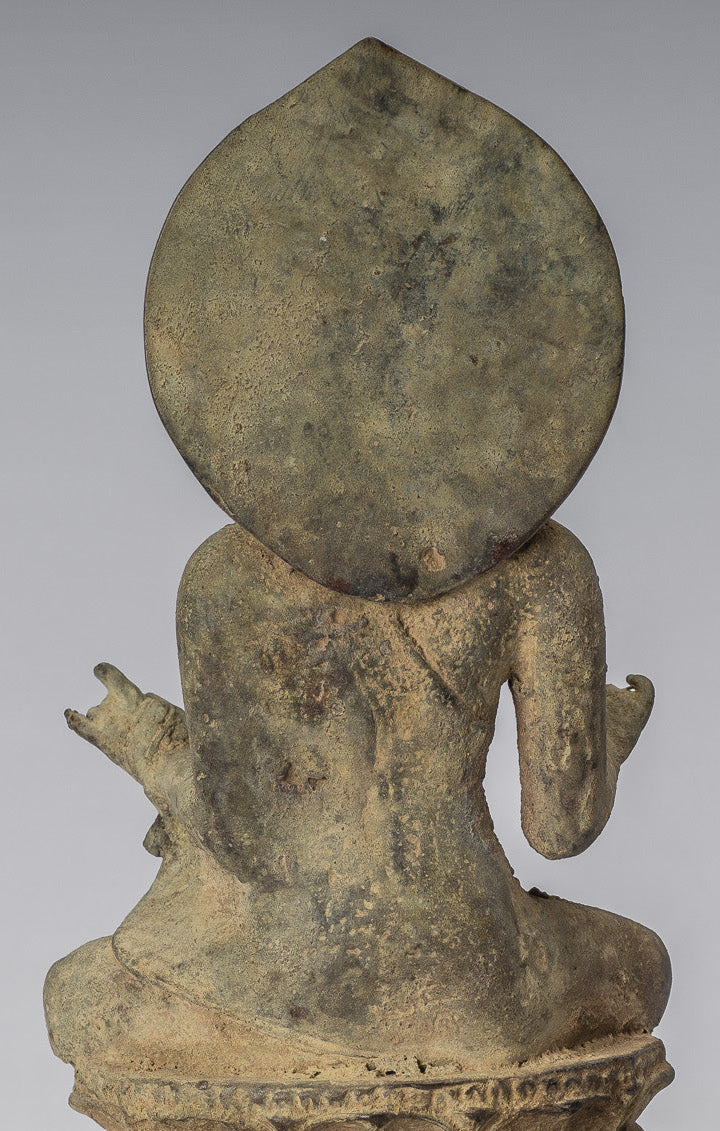 Statue de Bouddha - ancien style indonésien assis bronze Java enseignement Bouddha - 18cm / 7 "