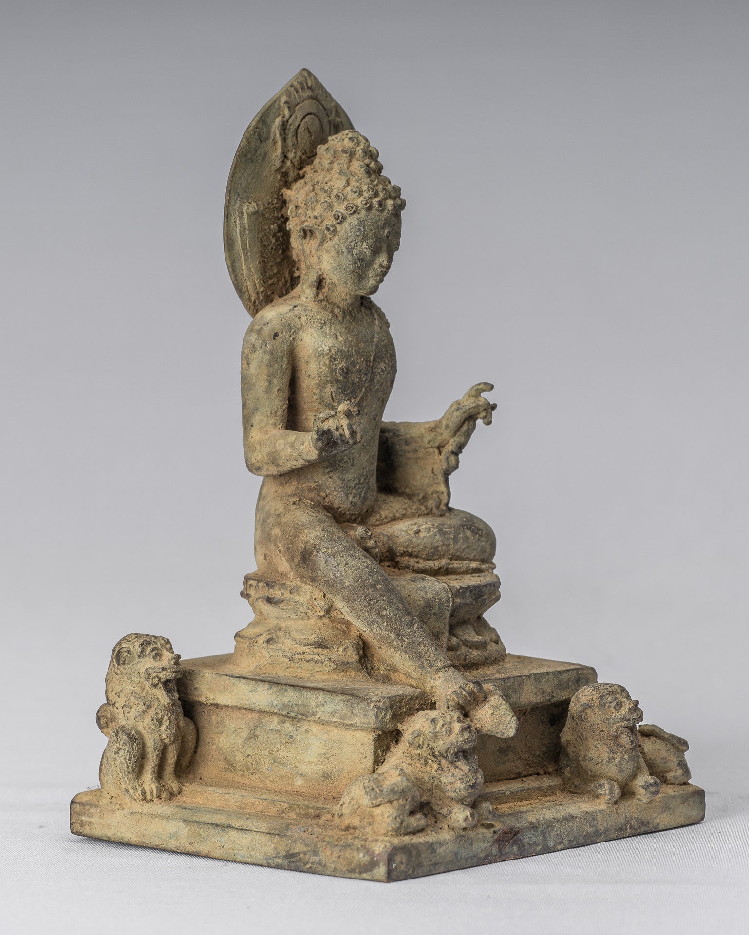 Statue de Bouddha - ancien style indonésien assis bronze Java enseignement Bouddha - 18cm / 7 "