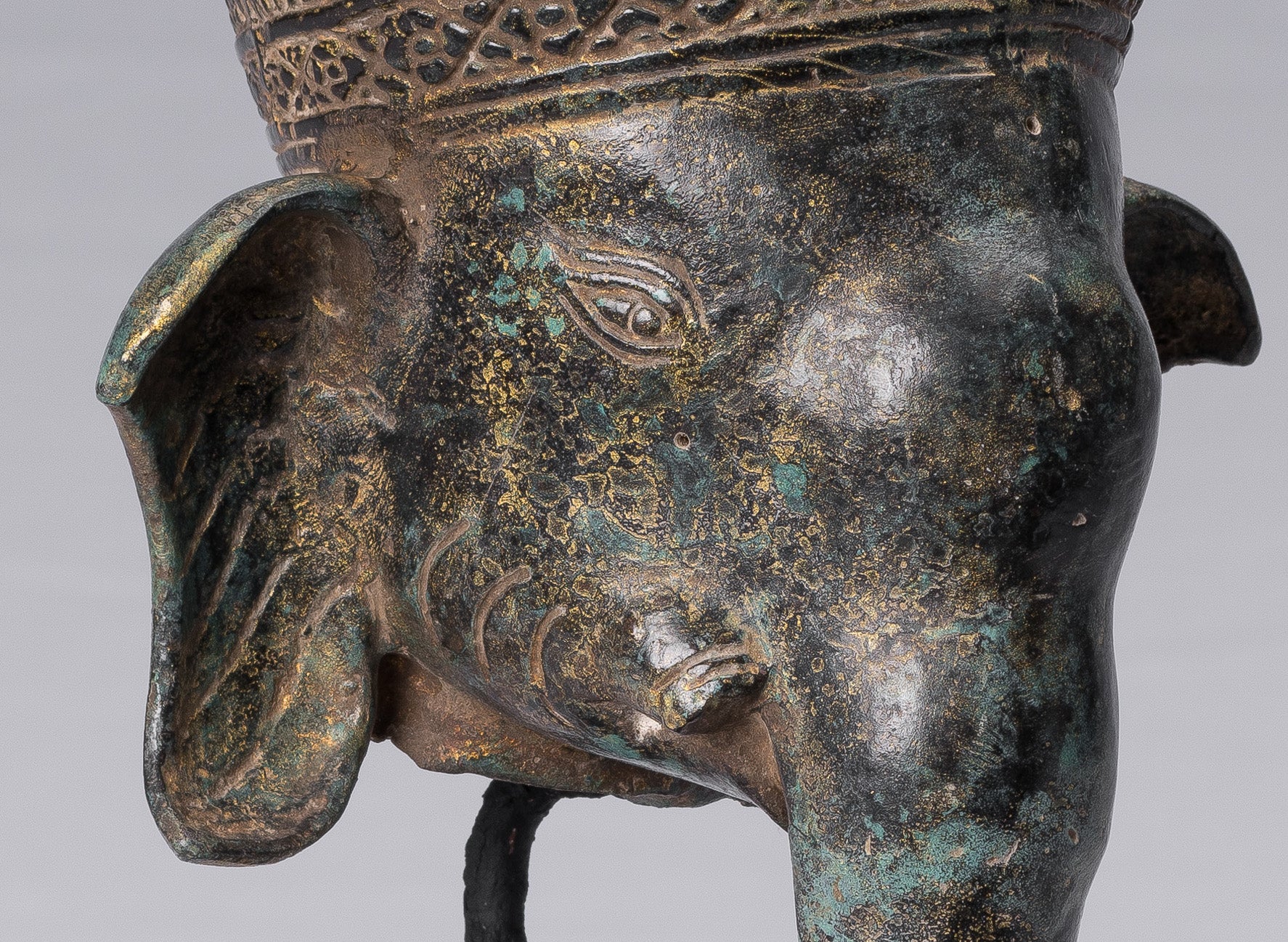 Elephant-Antique Khmer Style Bronze Bayon Style Elephant Statue-29cm/12 " Tall