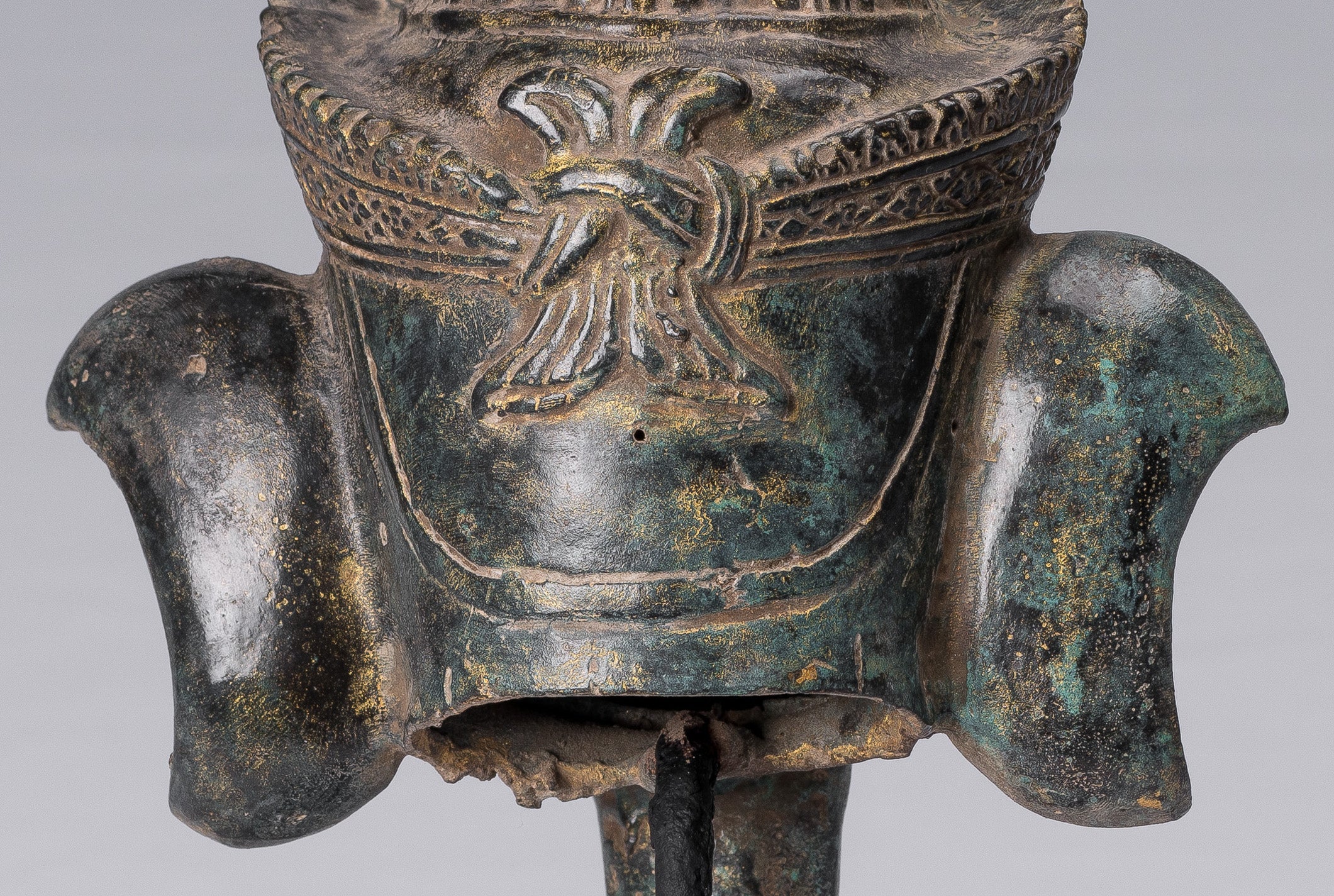 Elephant-Antique Khmer Style Bronze Bayon Style Elephant Statue-29cm/12 " Tall