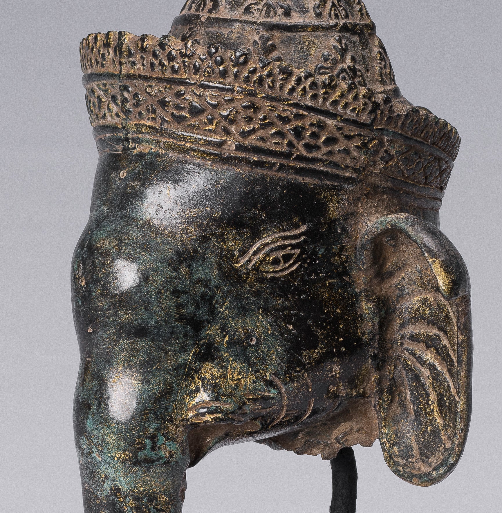 Elephant-Antique Khmer Style Bronze Bayon Style Elephant Statue-29cm/12 " Tall