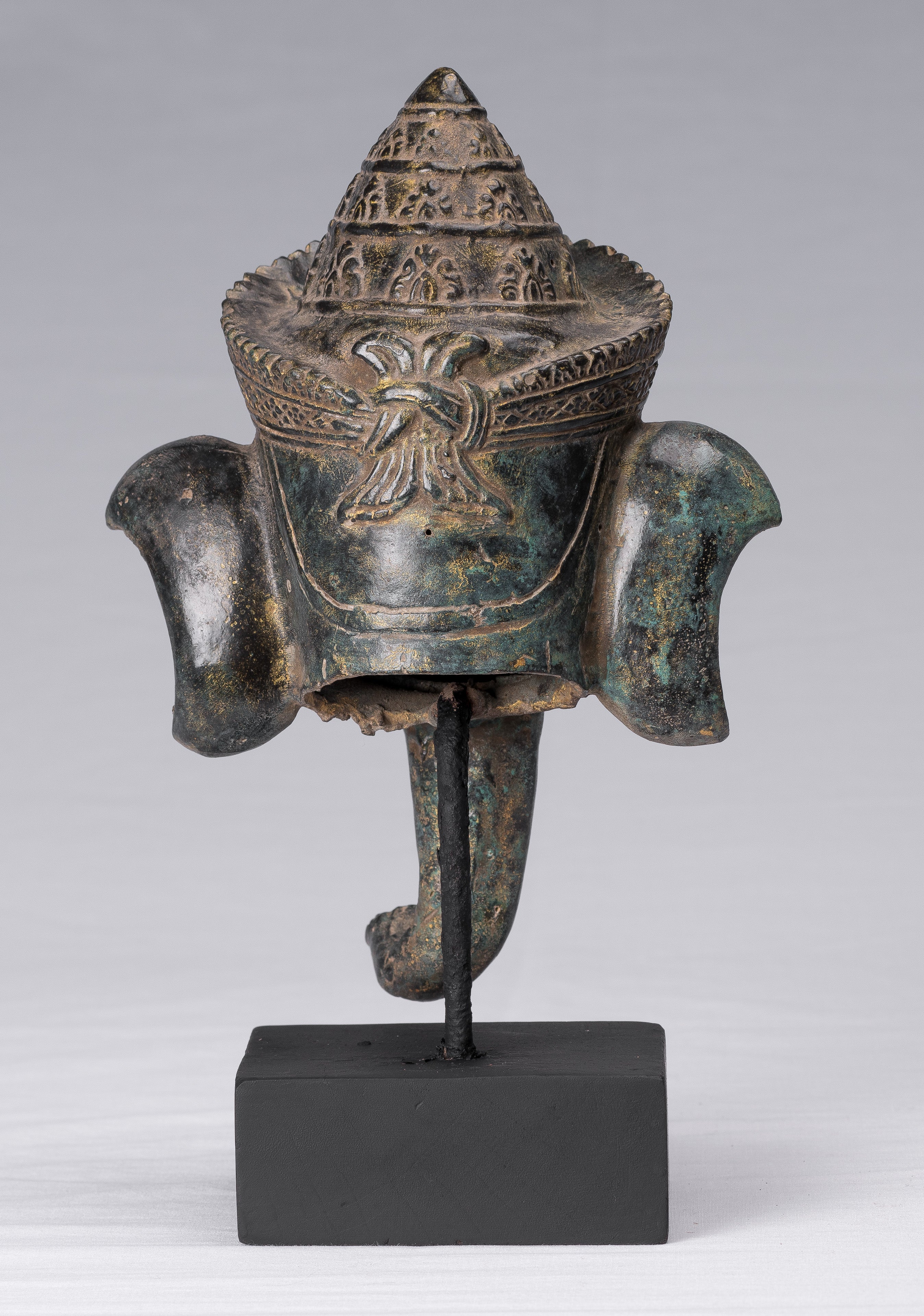 Elephant-Antique Khmer Style Bronze Bayon Style Elephant Statue-29cm/12 " Tall