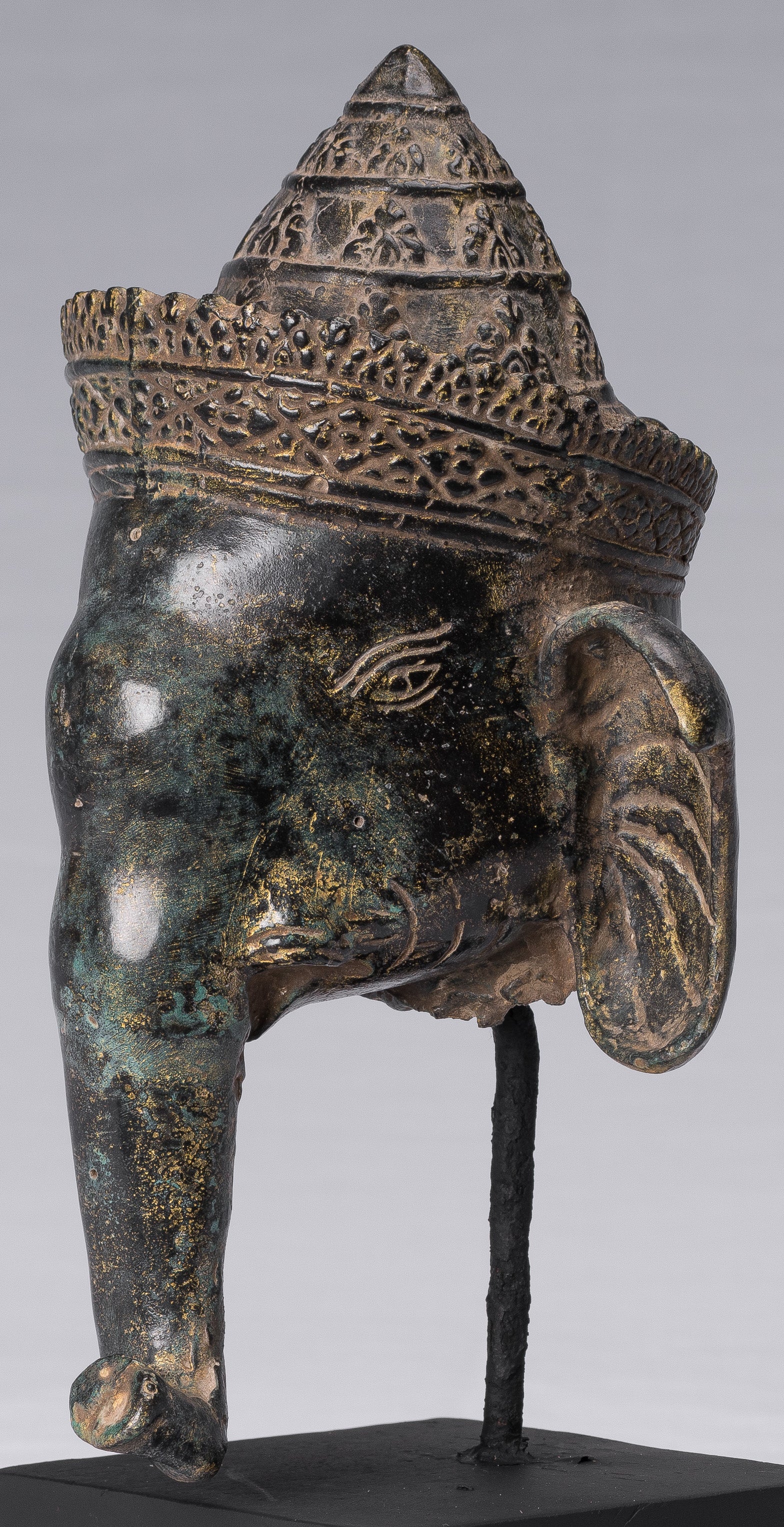 Elephant-Antique Khmer Style Bronze Bayon Style Elephant Statue-29cm/12 " Tall