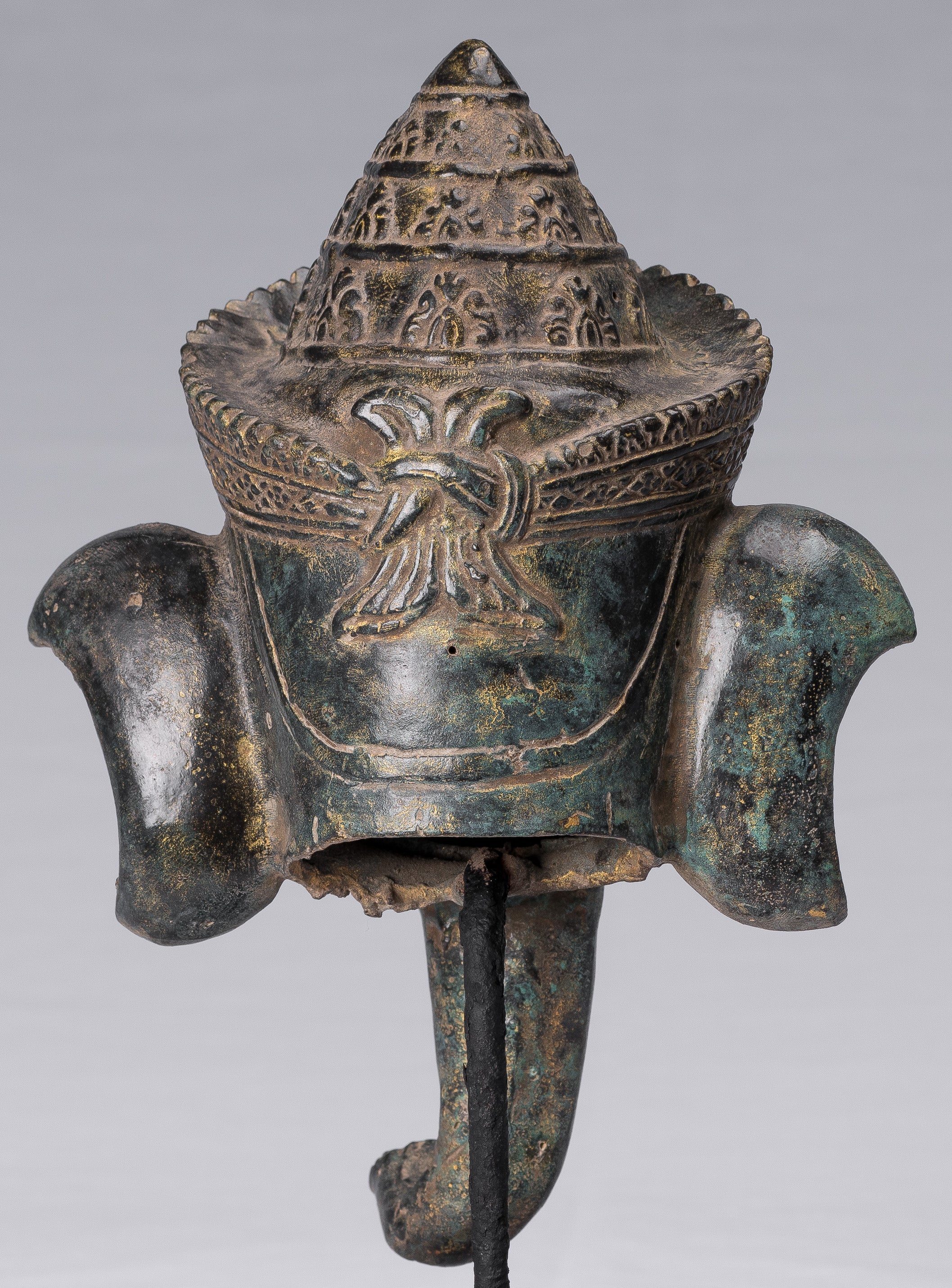 Elephant-Antique Khmer Style Bronze Bayon Style Elephant Statue-29cm/12 " Tall