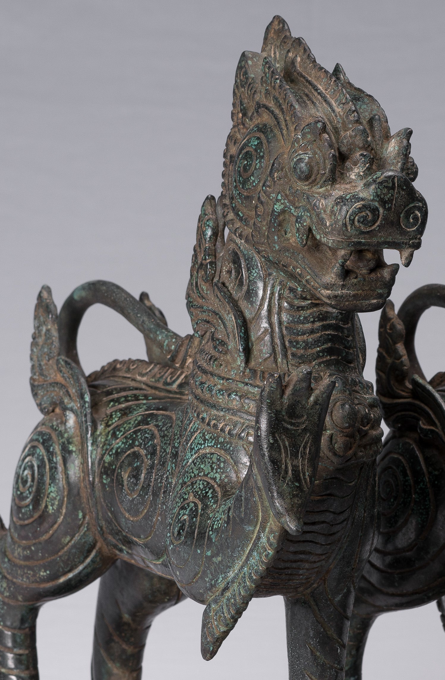 Antiguo de estilo birmano de bronce de pie de pie de la tutor guardia - 37 cm/15 "