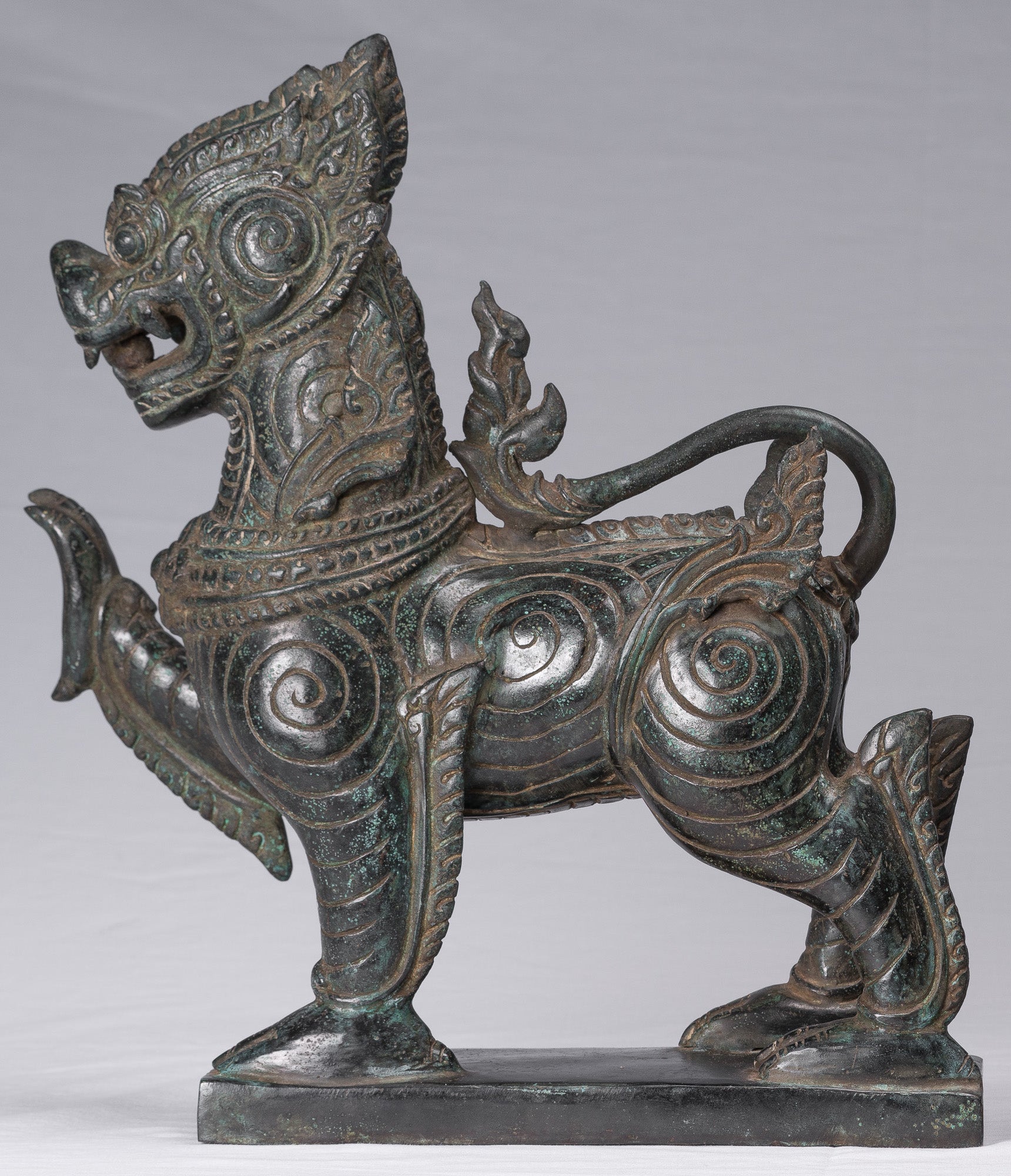 Antiguo de estilo birmano de bronce de pie de pie de la tutor guardia - 37 cm/15 "