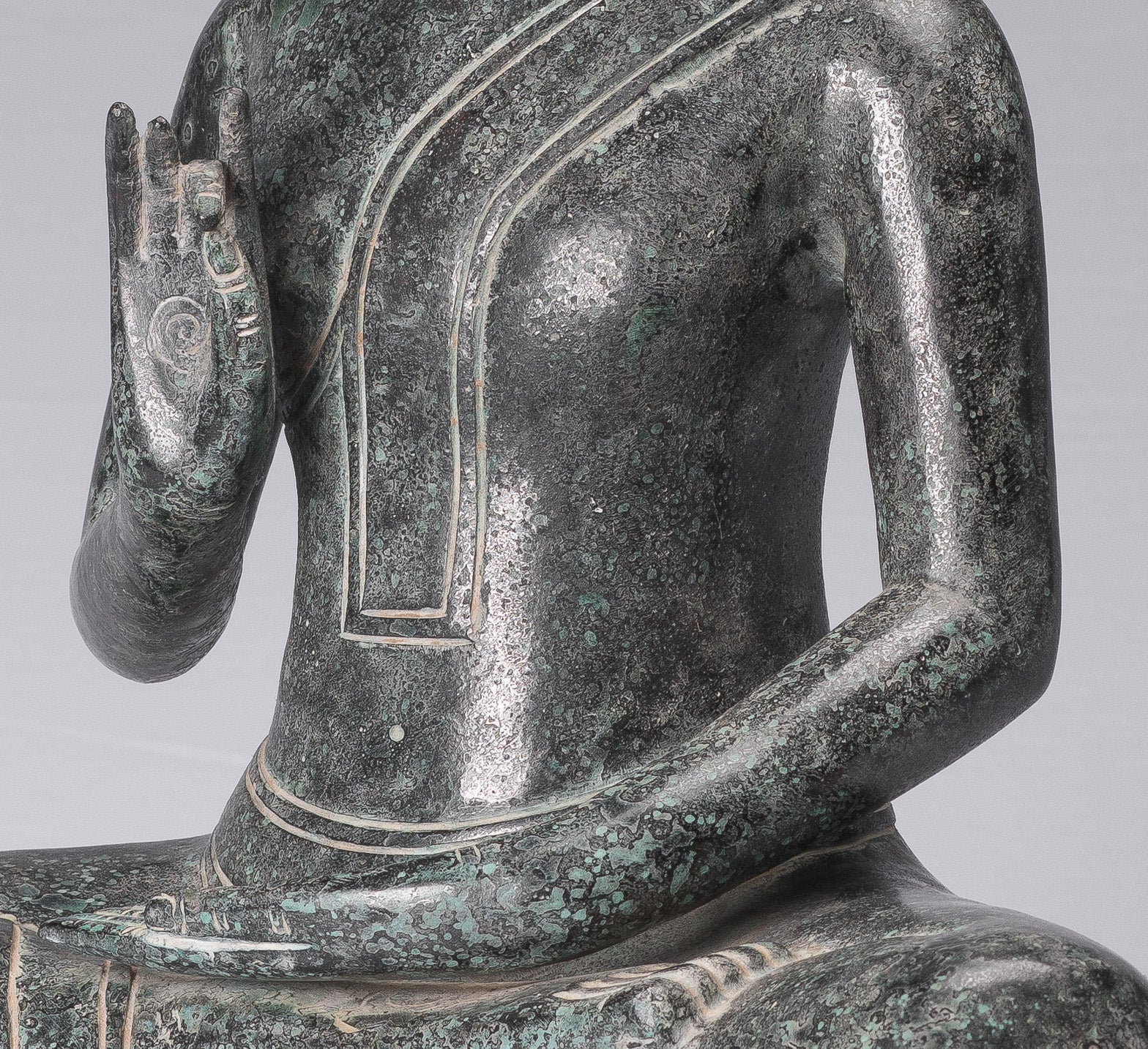 Statua di Buddha - Antique Khmer Style Bronzo Buddha Statua Dharmachakra Insegnamento Mudra - 50 cm/20 "