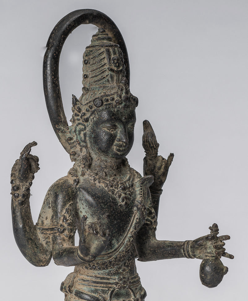 Vishnu Statue - Antique Indonesian Style Majapahit Standing Bronze Vishnu Statue - 22cm/9"