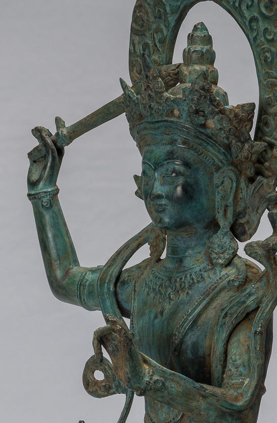 Statue de Manjushri-Antique Java Style Majapahit Seated Bronze Deity Manjushri Statue-46cm/18 "