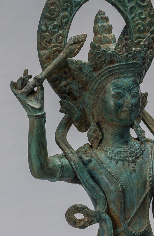 Statue de Manjushri-Antique Java Style Majapahit Seated Bronze Deity Manjushri Statue-46cm/18 "
