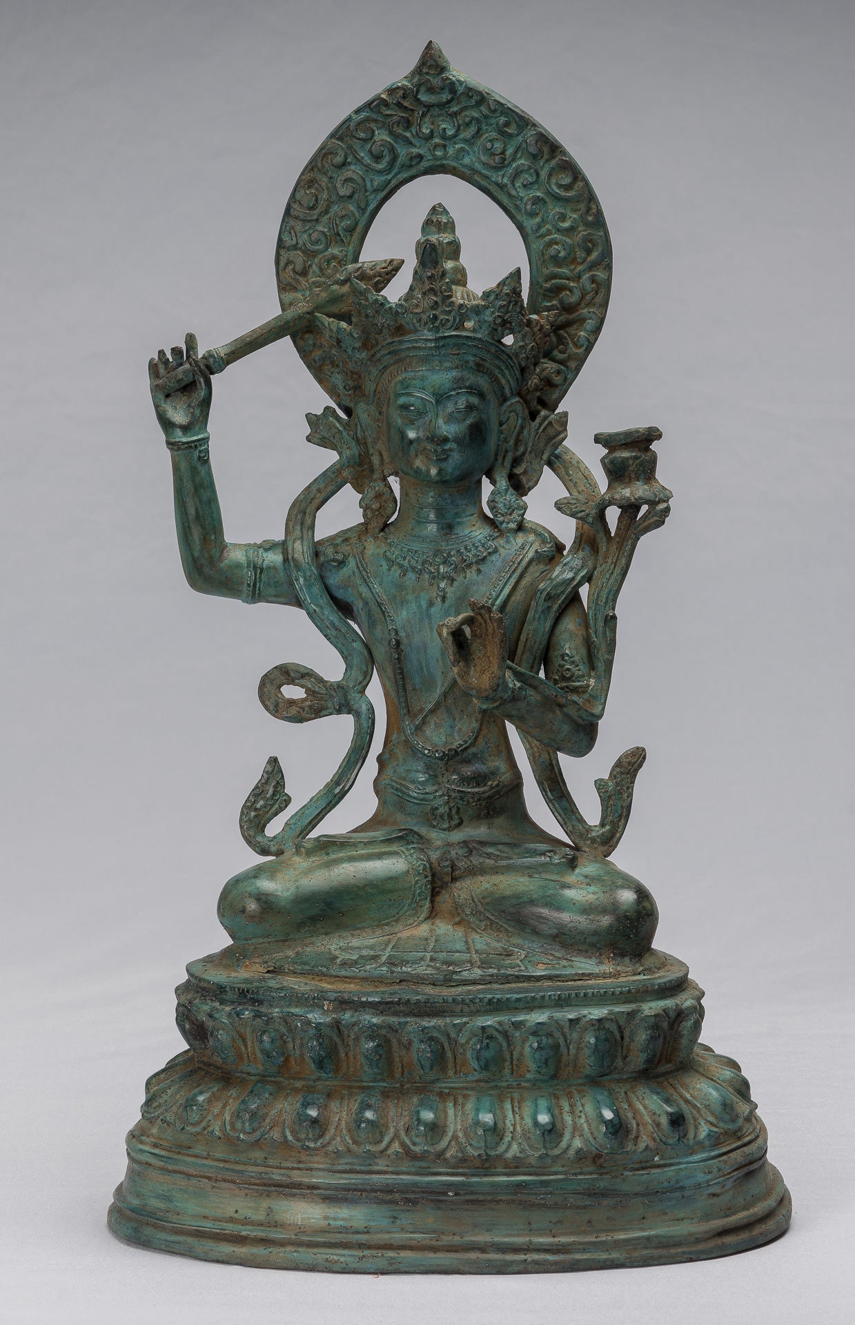 Statue de Manjushri-Antique Java Style Majapahit Seated Bronze Deity Manjushri Statue-46cm/18 "