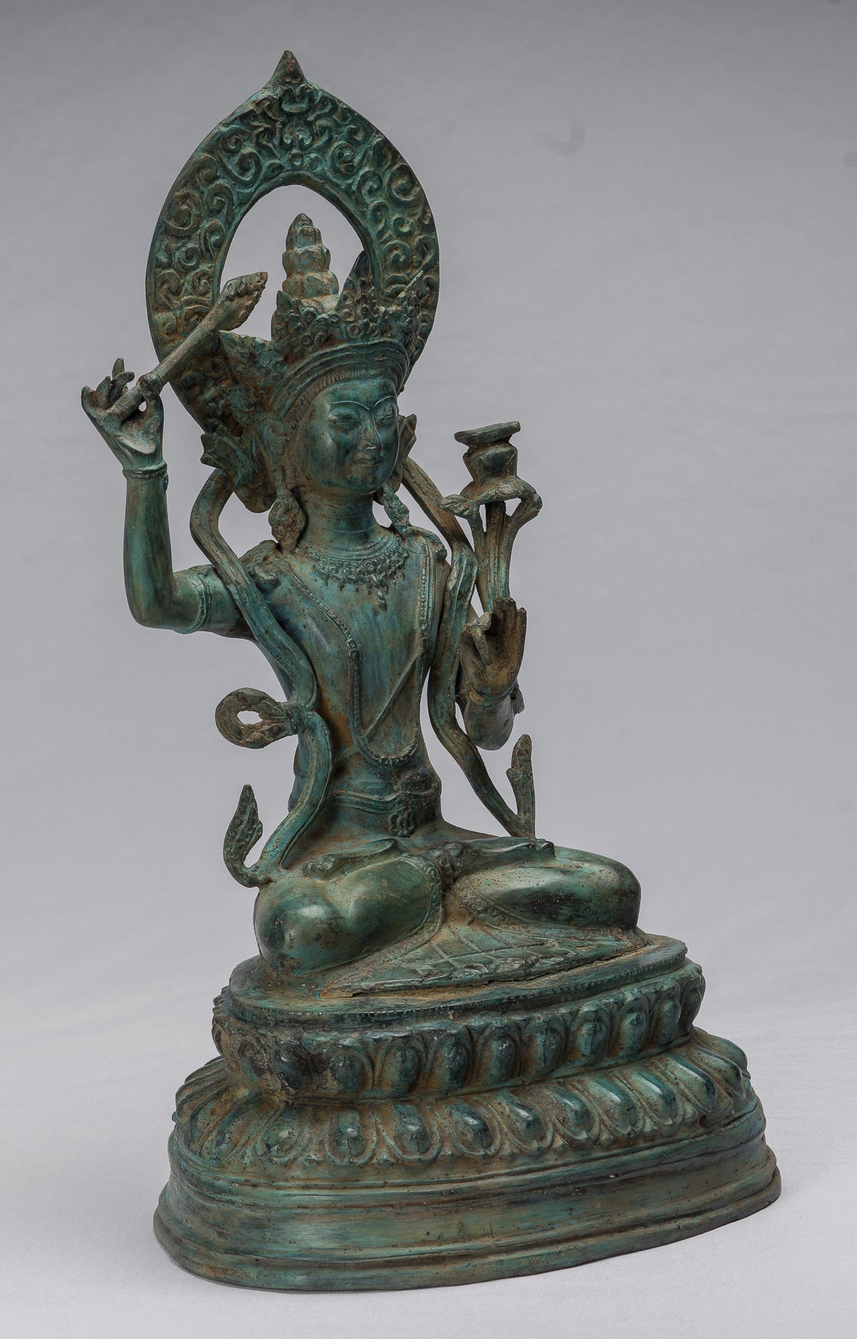 Statue de Manjushri-Antique Java Style Majapahit Seated Bronze Deity Manjushri Statue-46cm/18 "
